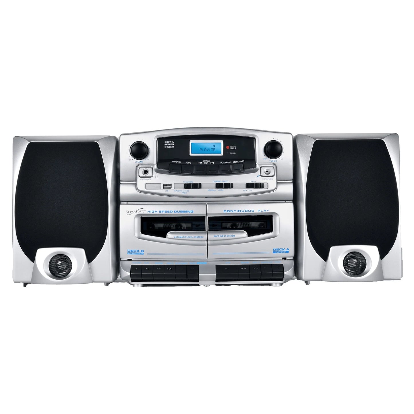 Supersonic Bluetooth Audio System with Double Cassette Recorder & Built-In Mic (SC-2121BT)